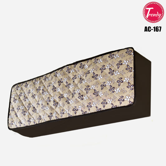 Light Brown Split AC Cover with Black Floral Print – Cotton Quilted Dustproof and Washable Cover for Haier, Gree, Dawlance, PEL, and Orient Split AC by Trendy Pakistan