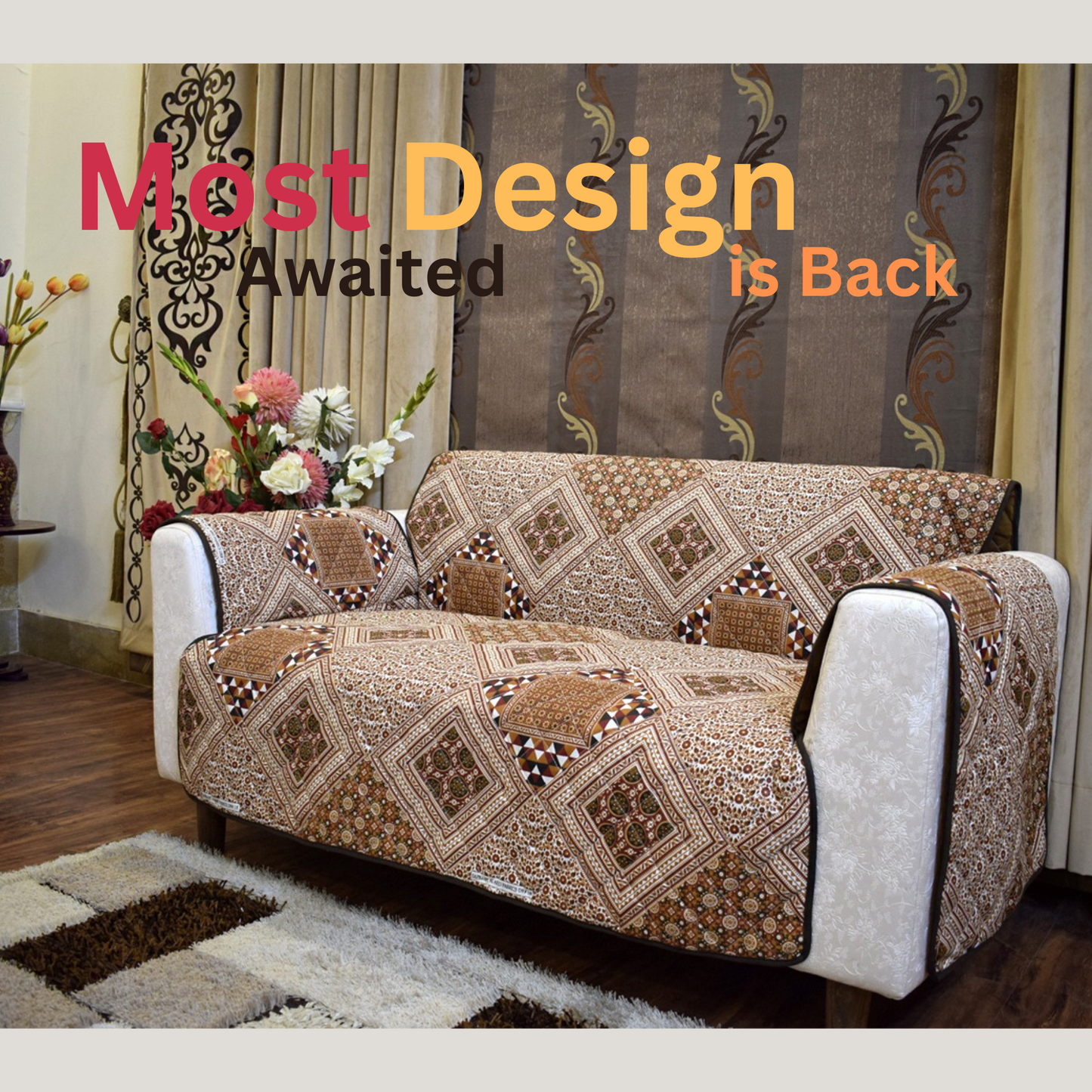 Brown Printed Reversible Sofa Cover Online in Pakistan