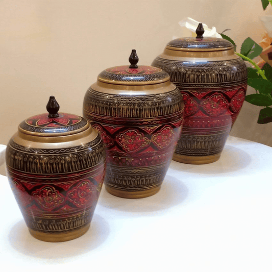 Set Of 3 Wooden Candy Jar With Beautiful Lacquer Art