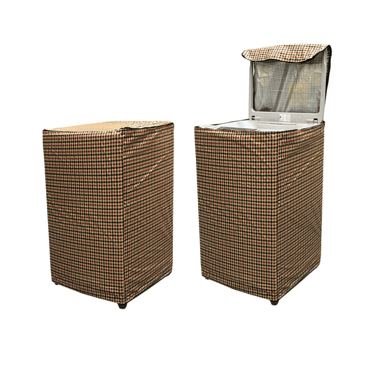 Premium Waterproof Washing Machine Cover – Brown Check | Top Load & Front Load