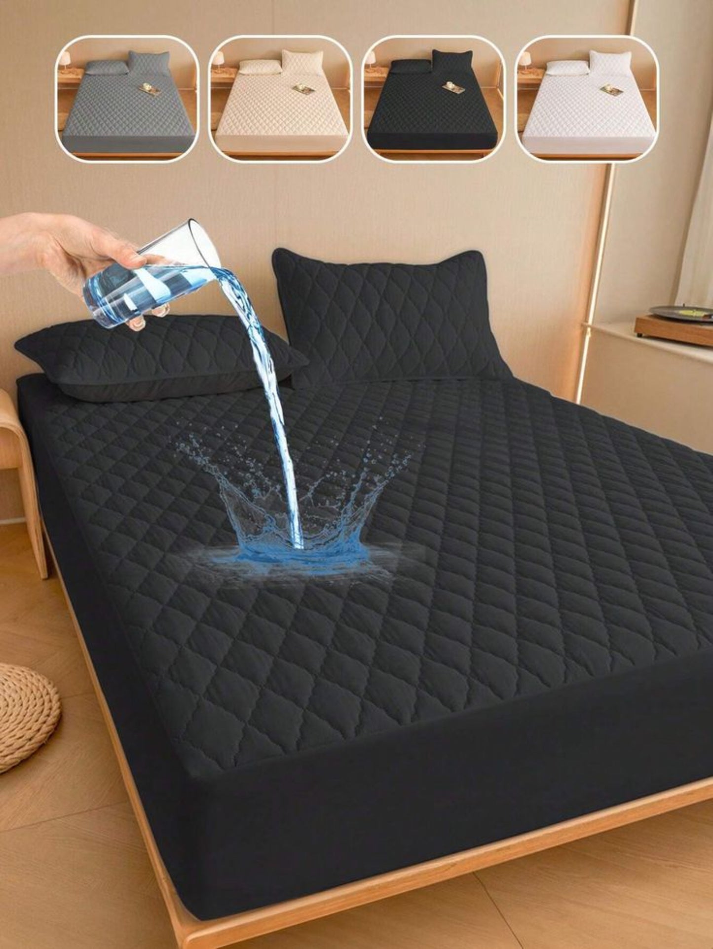 Waterproof Quilted Mattress Protector Black