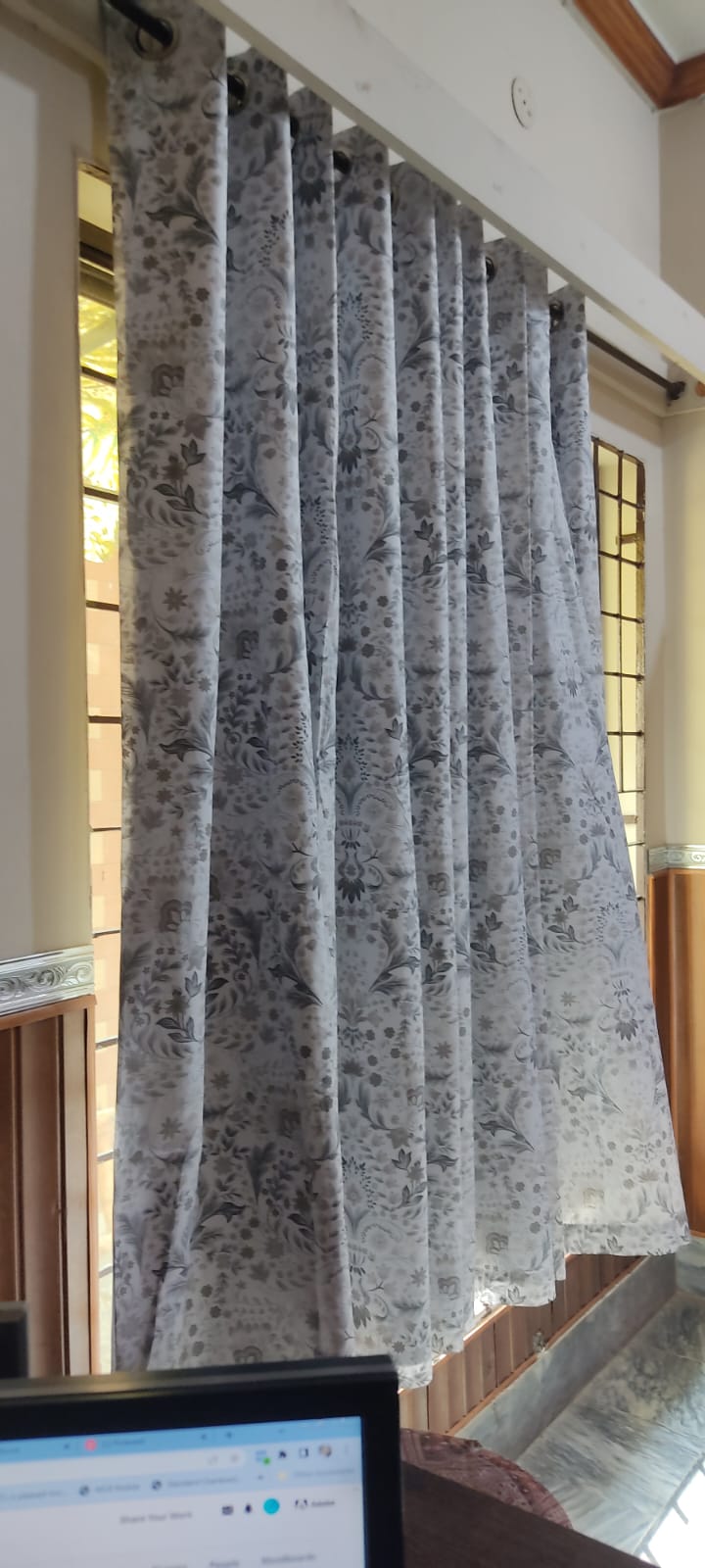 Trendy Cotton Classic White & Grey Printed Curtain
