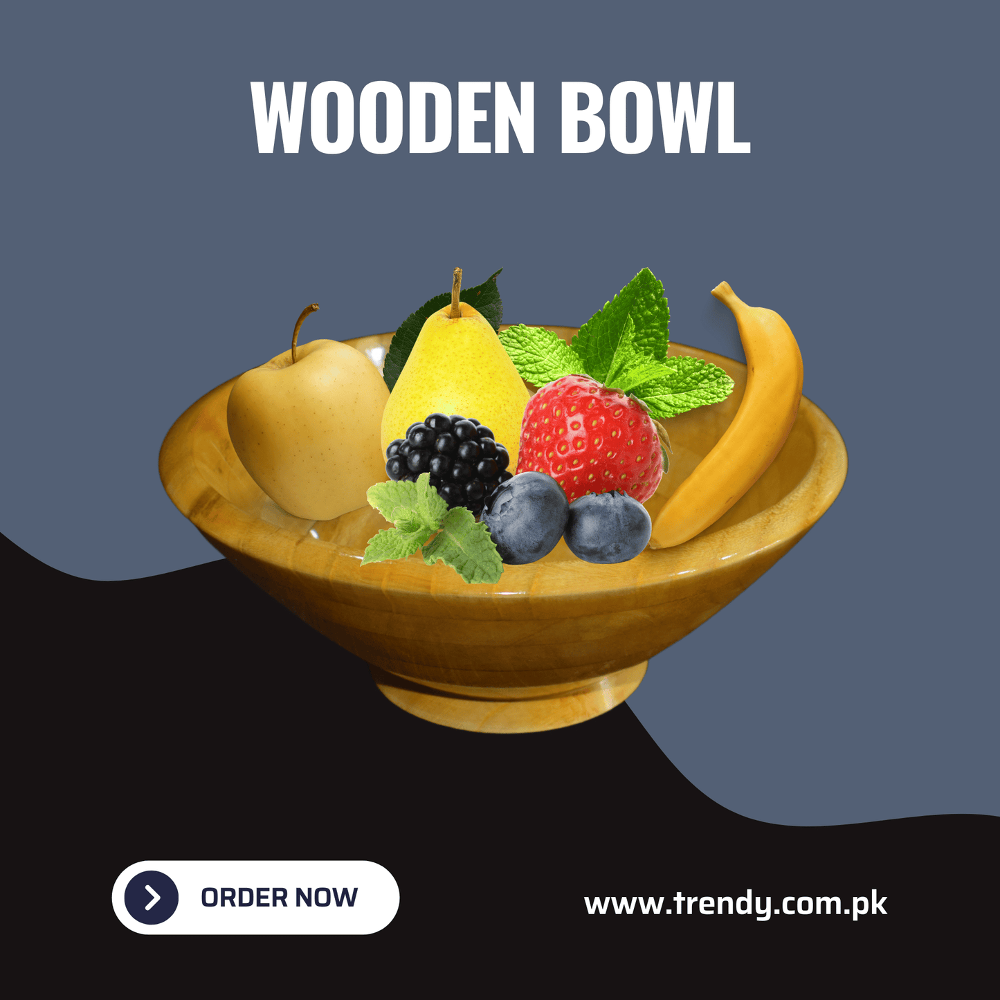 Handmade Wooden Fruit Bowl – 10 Inches | Premium Serving Bowl for Home