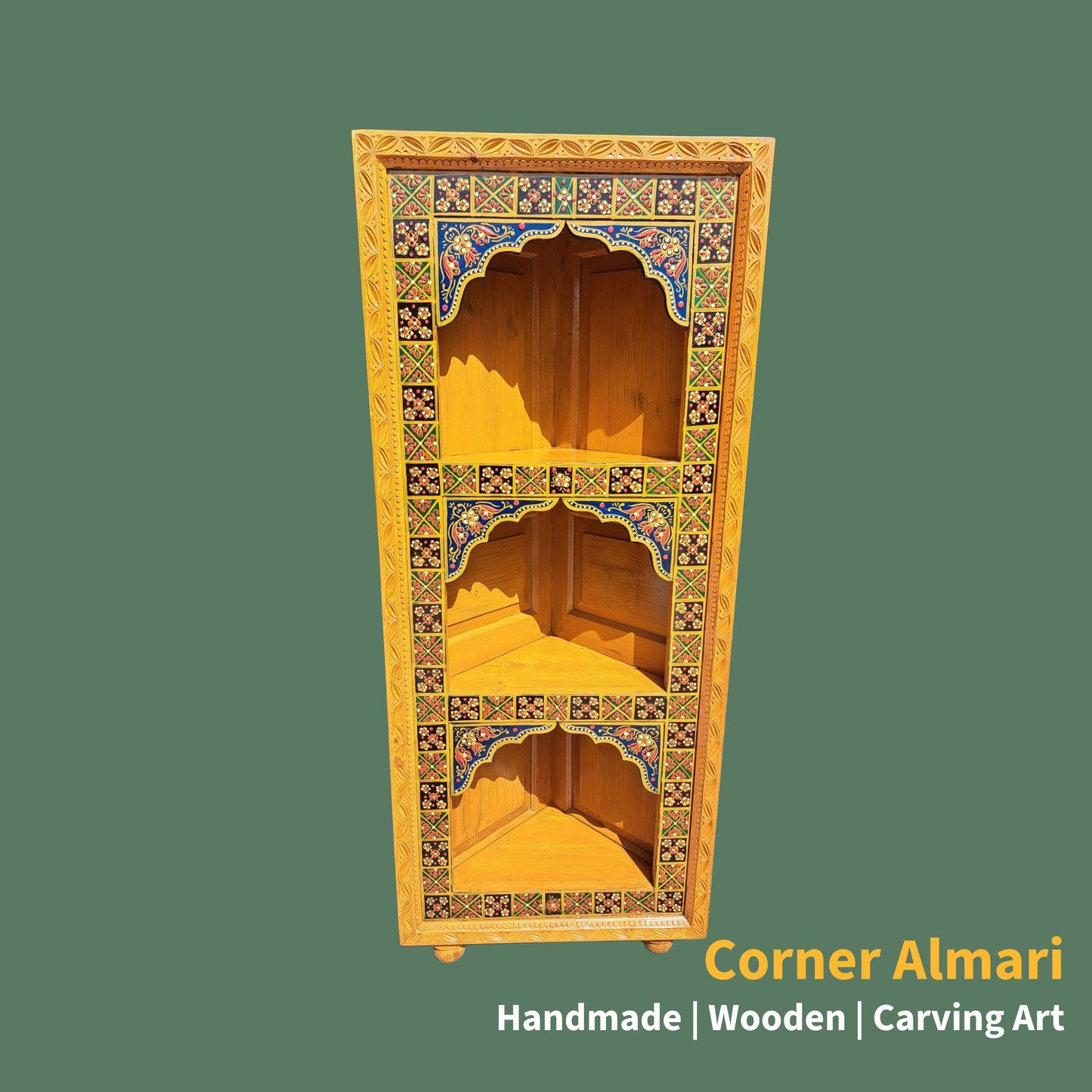 Hand Crafted Wooden Corner Almari Traditional Handmade Furniture