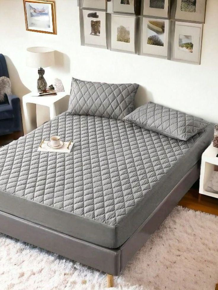 Waterproof Quilted Mattress Protector Grey β Cotton Fabric, All Sizes & Colors