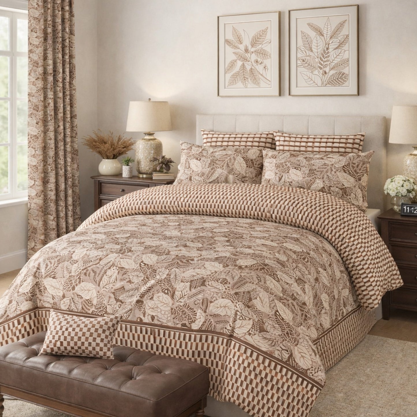 Brown printed 100% Cotton Luxury Printed Flat Bedsheet – Soft, Elegant & Timeless