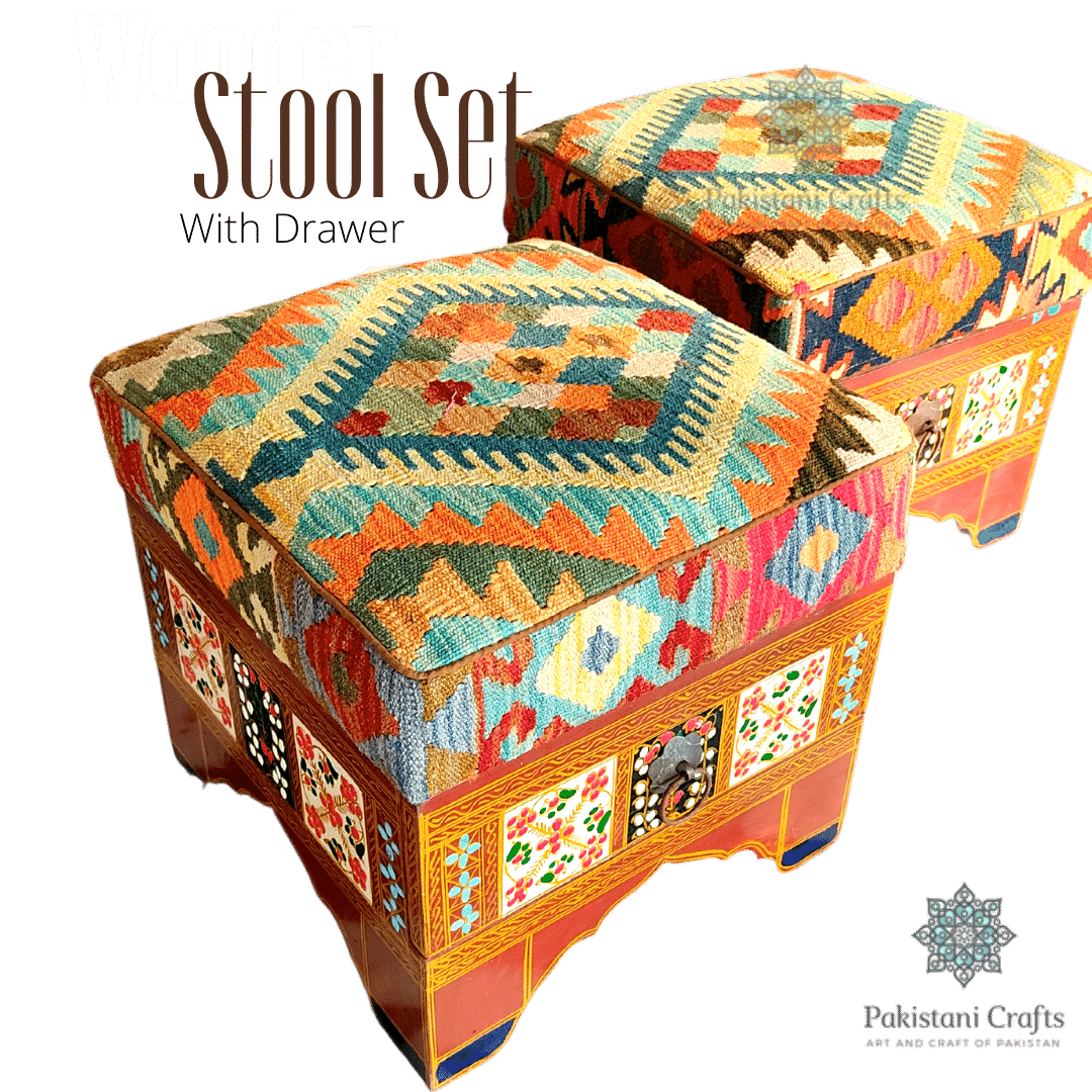 Ottoman Set With Kilim Fitting With Drawer