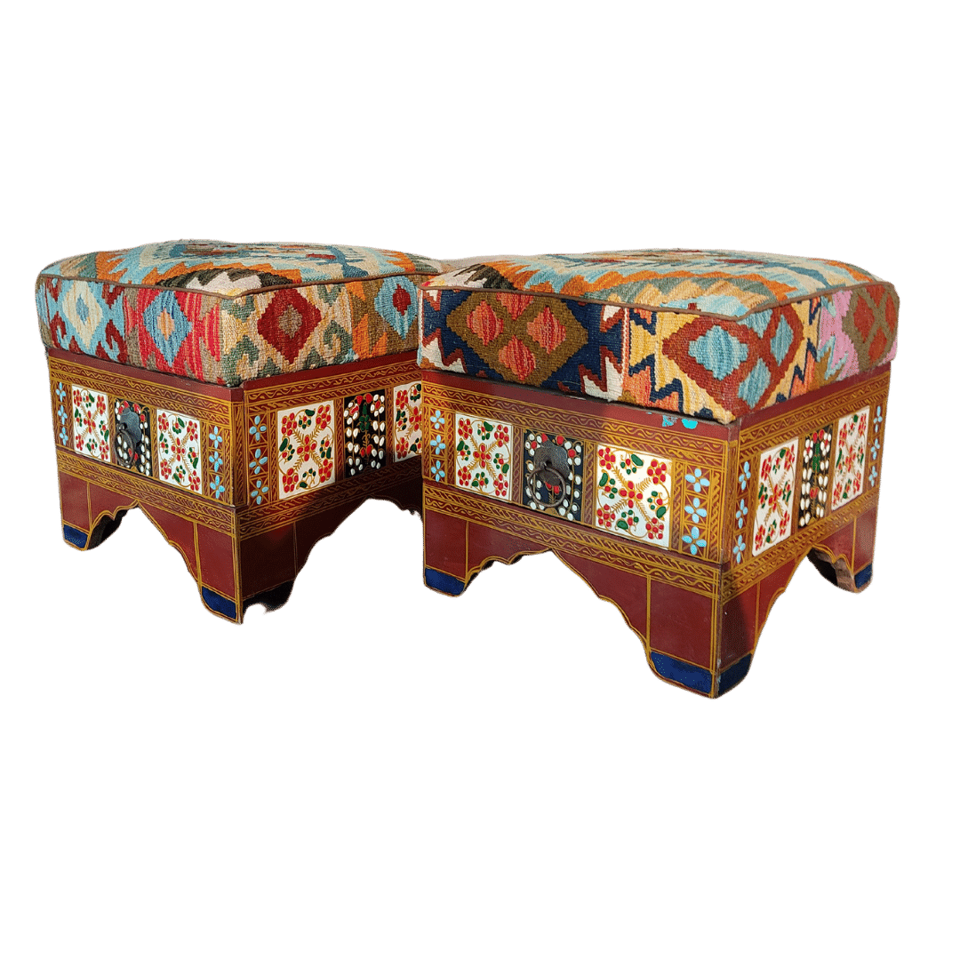 Ottoman Set with kilim fitting With Drawer Handmade Furniture