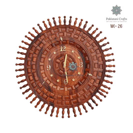 Handmade Carving Wooden Wall Clock Traditional Block Style