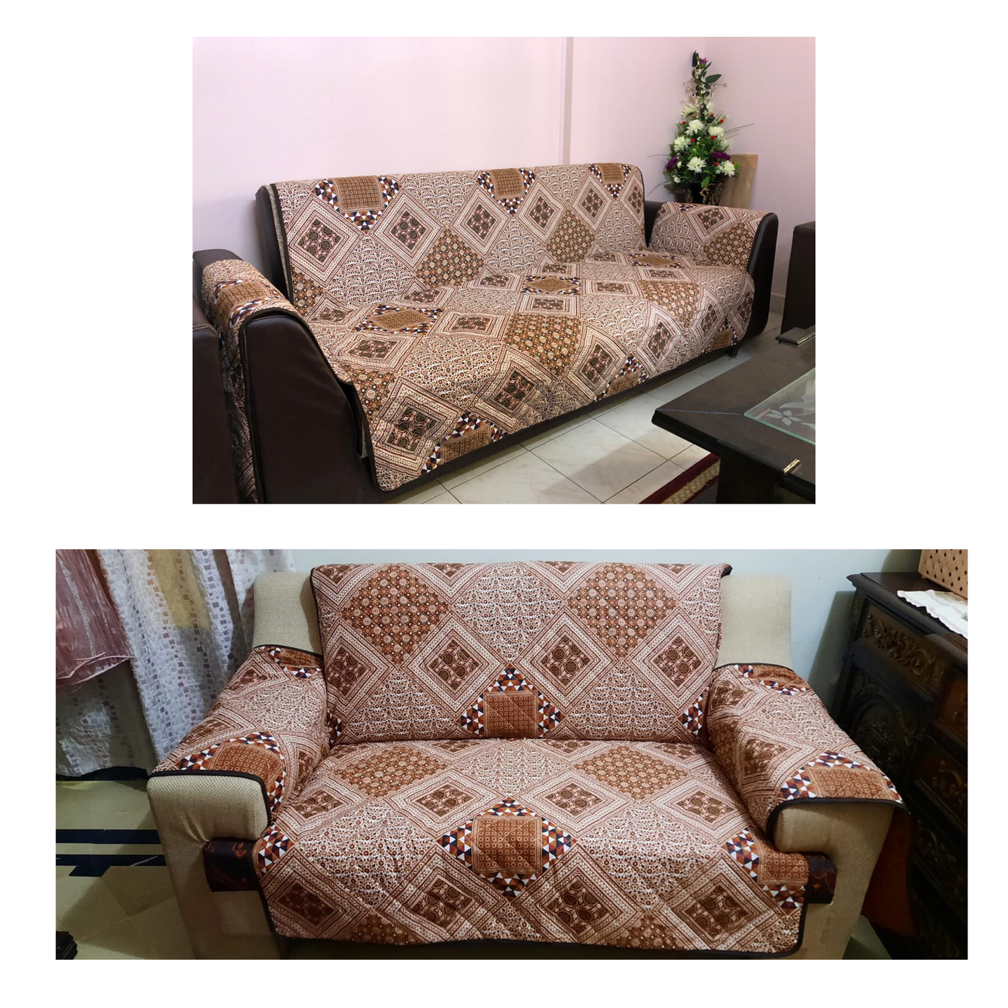 Brown Printed Reversible Sofa Cover Online in Pakistan