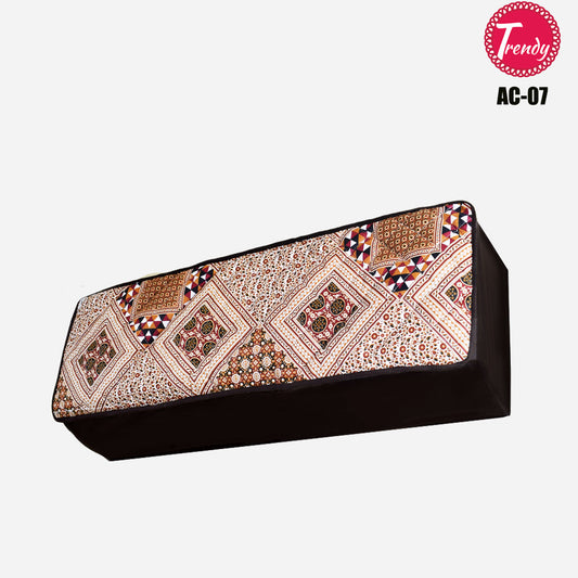 Multicolor Brown Print Split AC Cover – Cotton Quilted Dustproof Protection