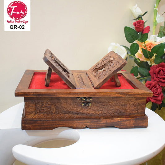 Wooden Quran Box & Rehail Carved 2 In 1 QR-02 - Trendy Pakistan