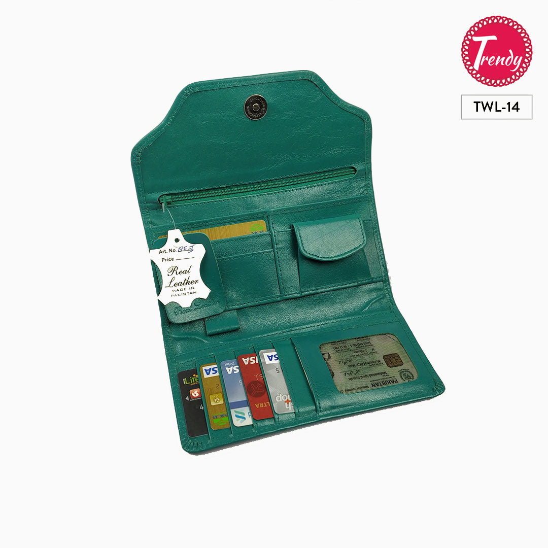 TLW Ladies Leather Wallet Light Green - Trendy Pakistan
