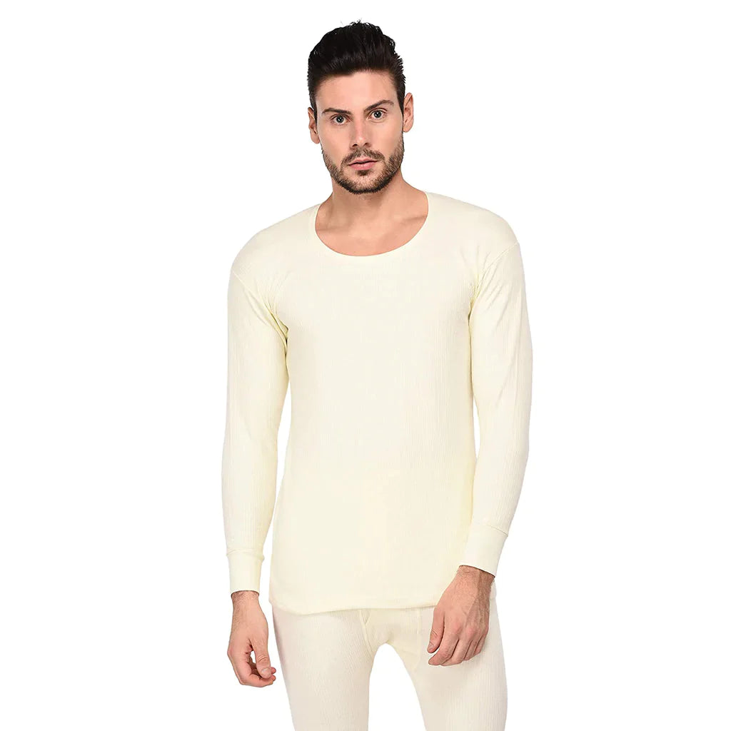 Acrylic Wool Cream Color Thermal Suit , Pure Wool Vest Full Sleeve