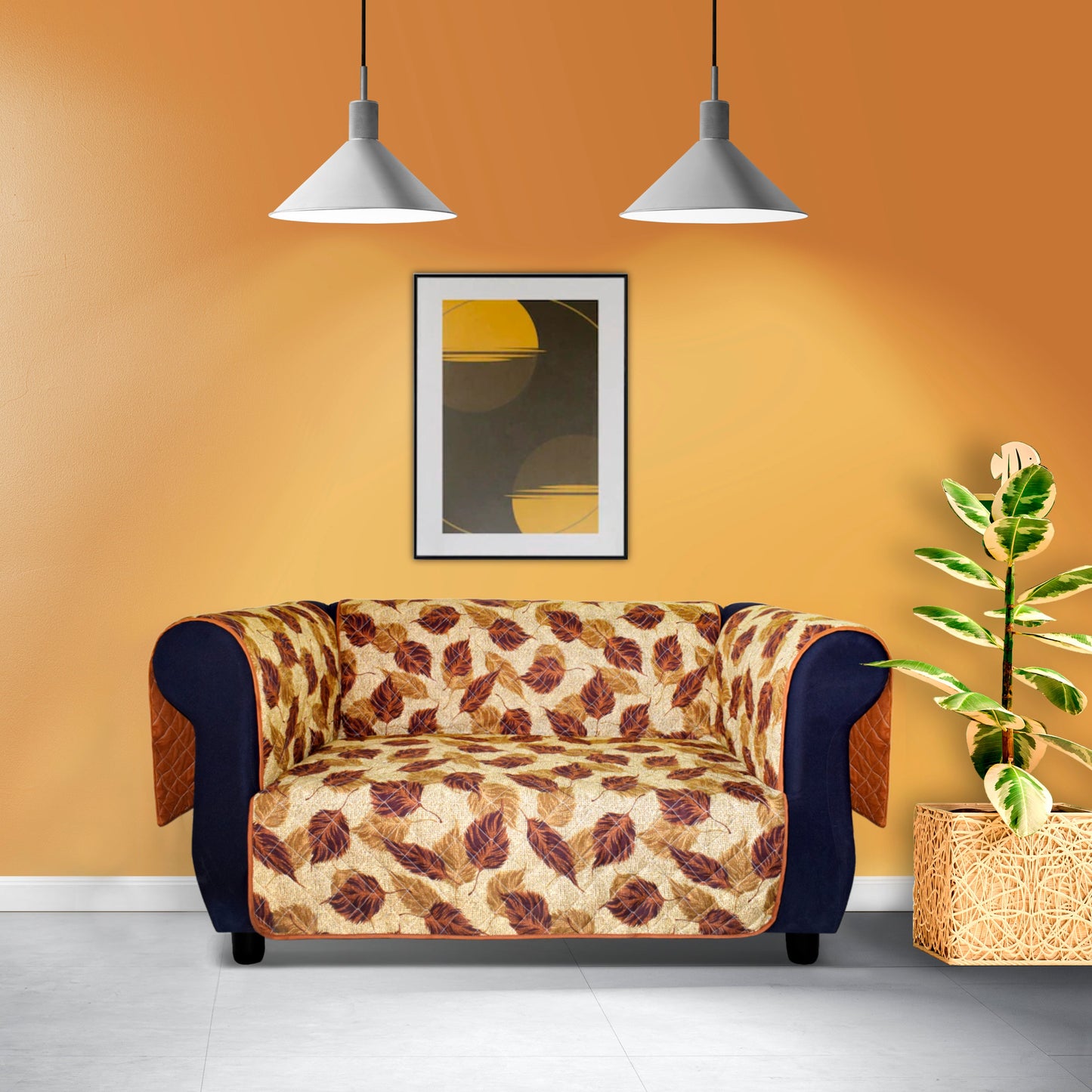 Brown Leaf Reversible Sofa Cover Online in Pakistan