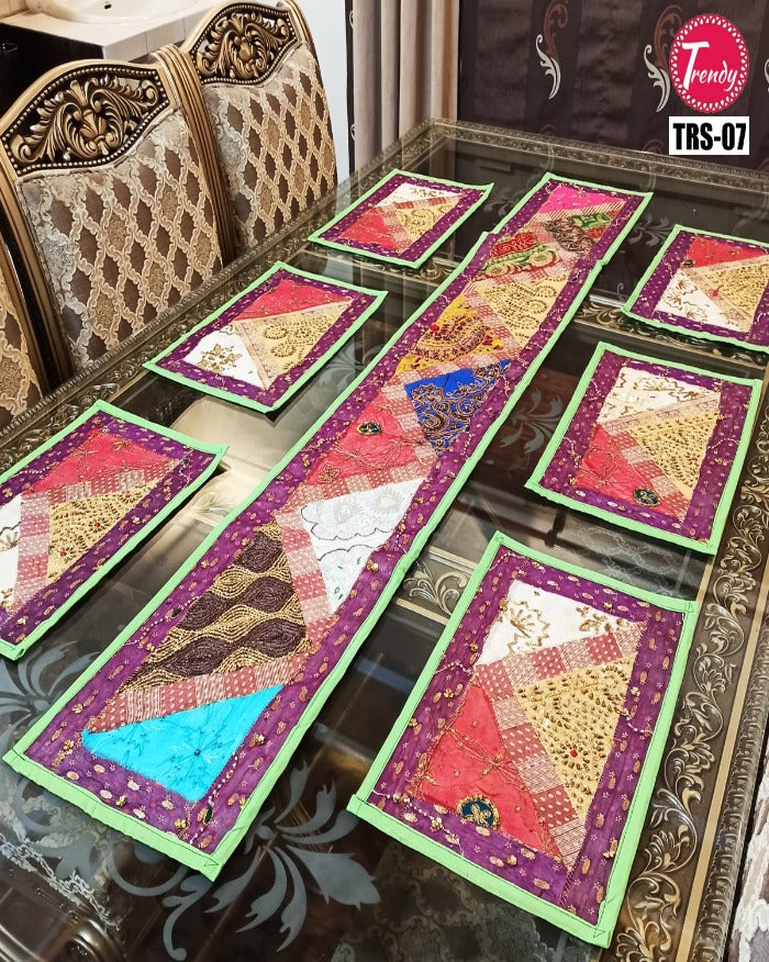 Sindhi Hand Embroidery Runner Set And Place Mat Set Trendy Pakistan