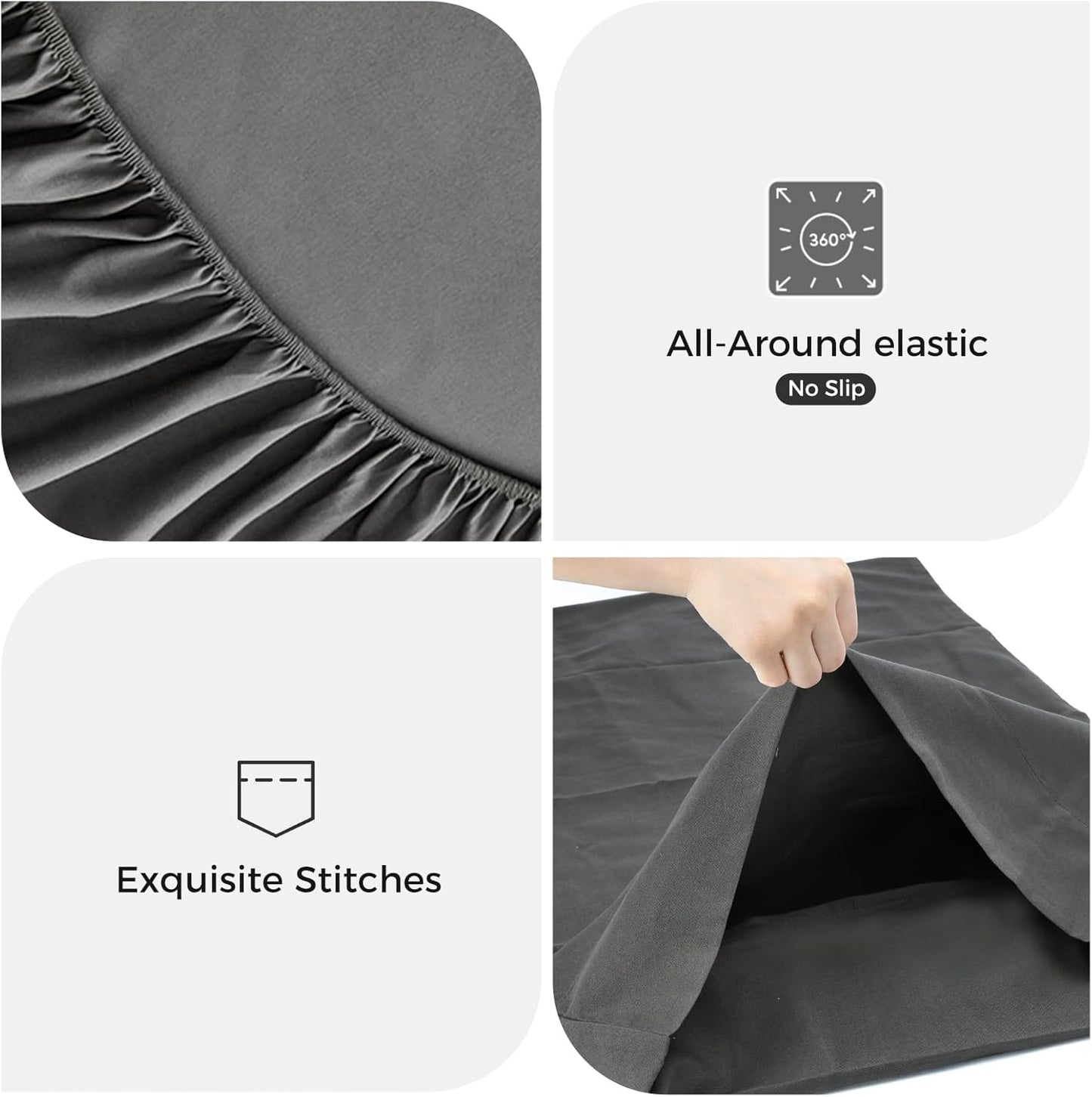 Luxury Hotel Collection 4-Piece Full Sheet Set – Ultra-Soft Microfiber, Extra Deep Pocket with Side Pockets (Grey)