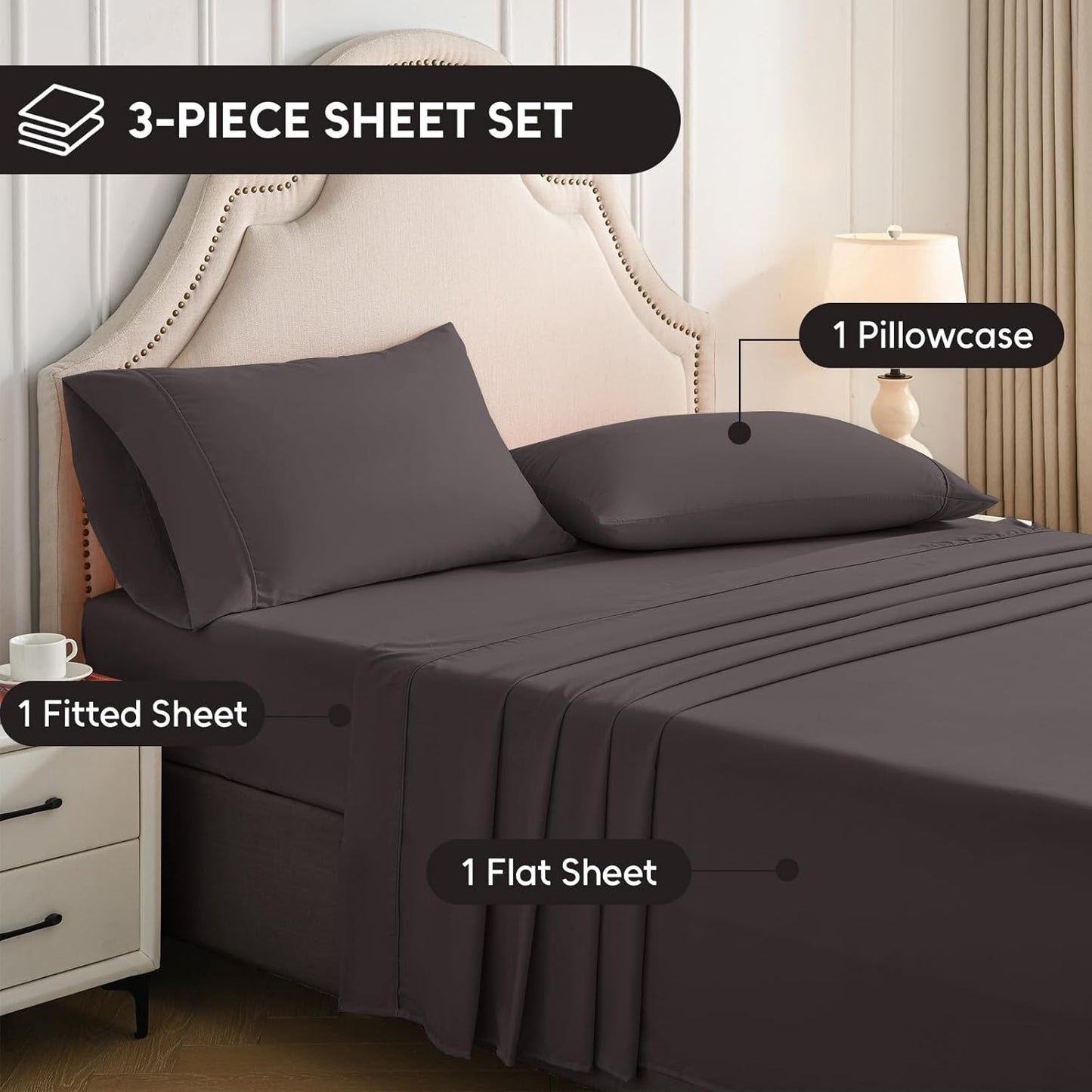 Luxury Extra-Soft Microfiber Fitted Bed Sheet – Deep Pocket, Wrinkle-Free & Breathable (Dark Brown, Twin)