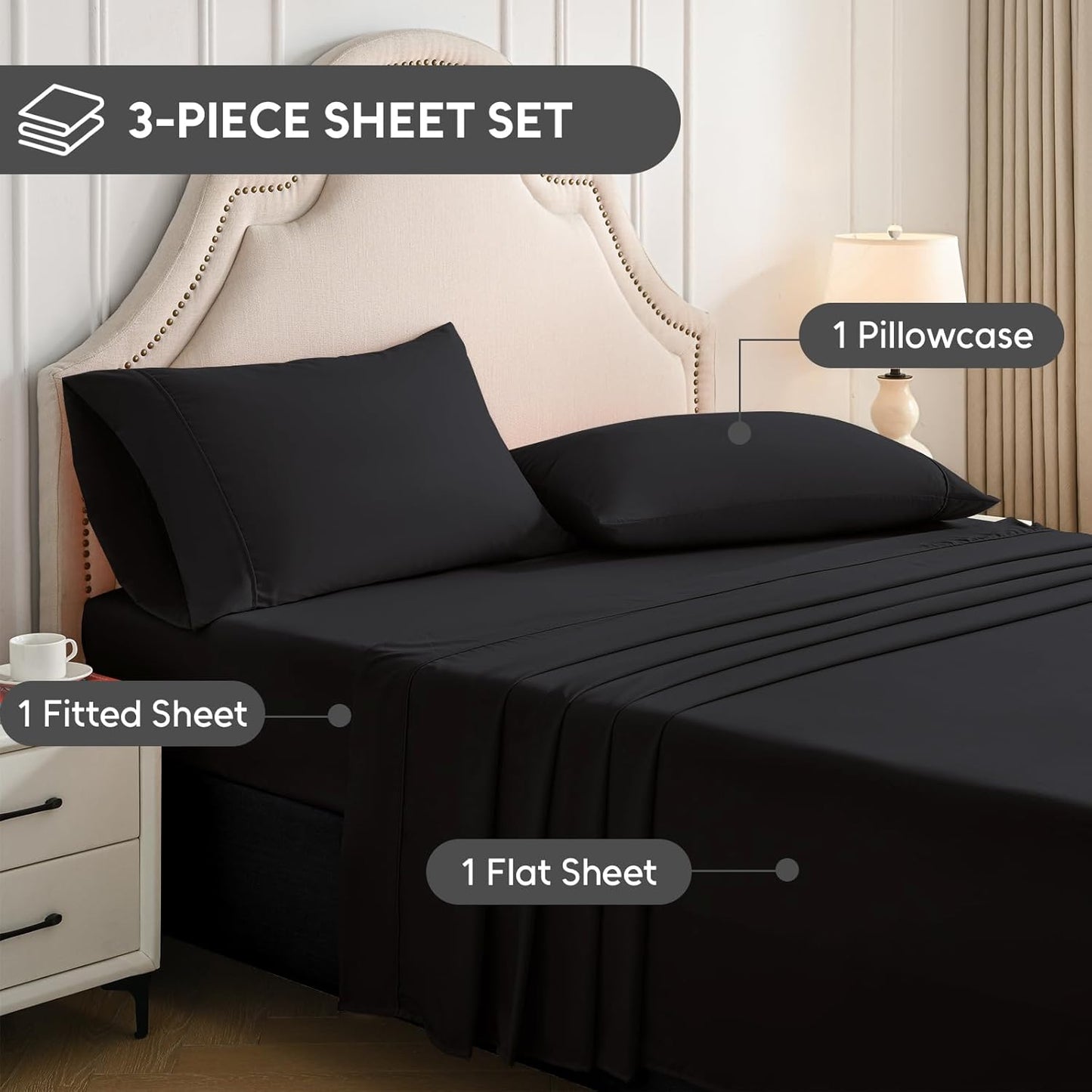 Luxury Extra-Soft Microfiber Fitted Bed Sheet Set – Deep Pocket, Breathable & Wrinkle-Free (Dark Gull Gray, Twin)