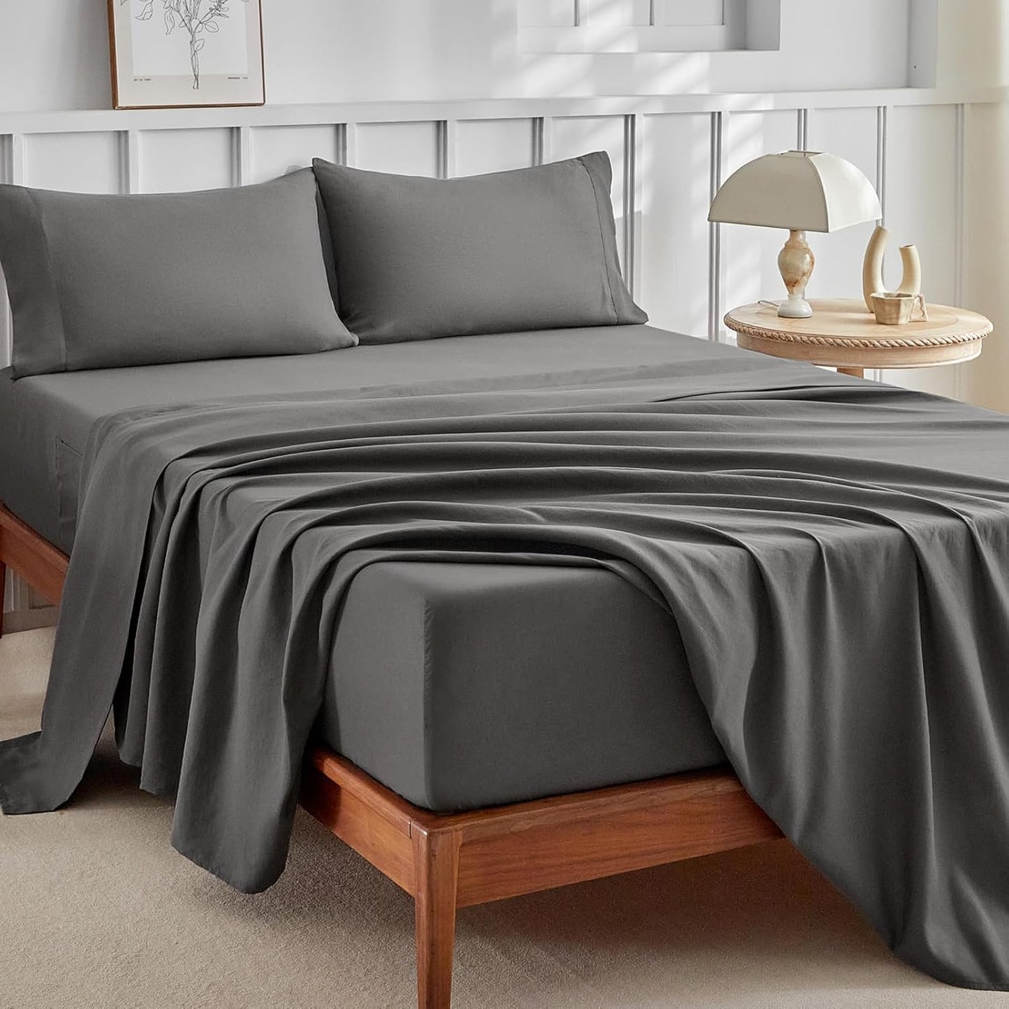 Luxury Hotel Collection 4-Piece Full Sheet Set – Ultra-Soft Microfiber, Extra Deep Pocket with Side Pockets (Grey)
