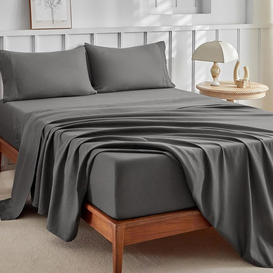 Luxury Hotel Collection 4-Piece Full Sheet Set – Ultra-Soft Microfiber, Extra Deep Pocket with Side Pockets (Grey)