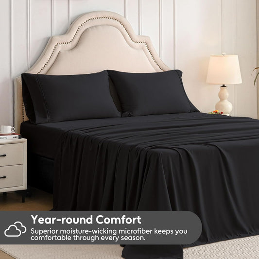 Luxury Extra-Soft Microfiber Fitted Bed Sheet Set – Deep Pocket, Breathable & Wrinkle-Free (Dark Gull Gray, Twin)