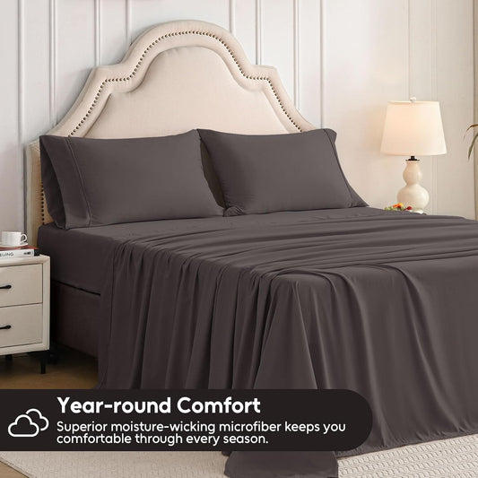 Luxury Extra-Soft Microfiber Fitted Bed Sheet – Deep Pocket, Wrinkle-Free & Breathable (Dark Brown, Twin)
