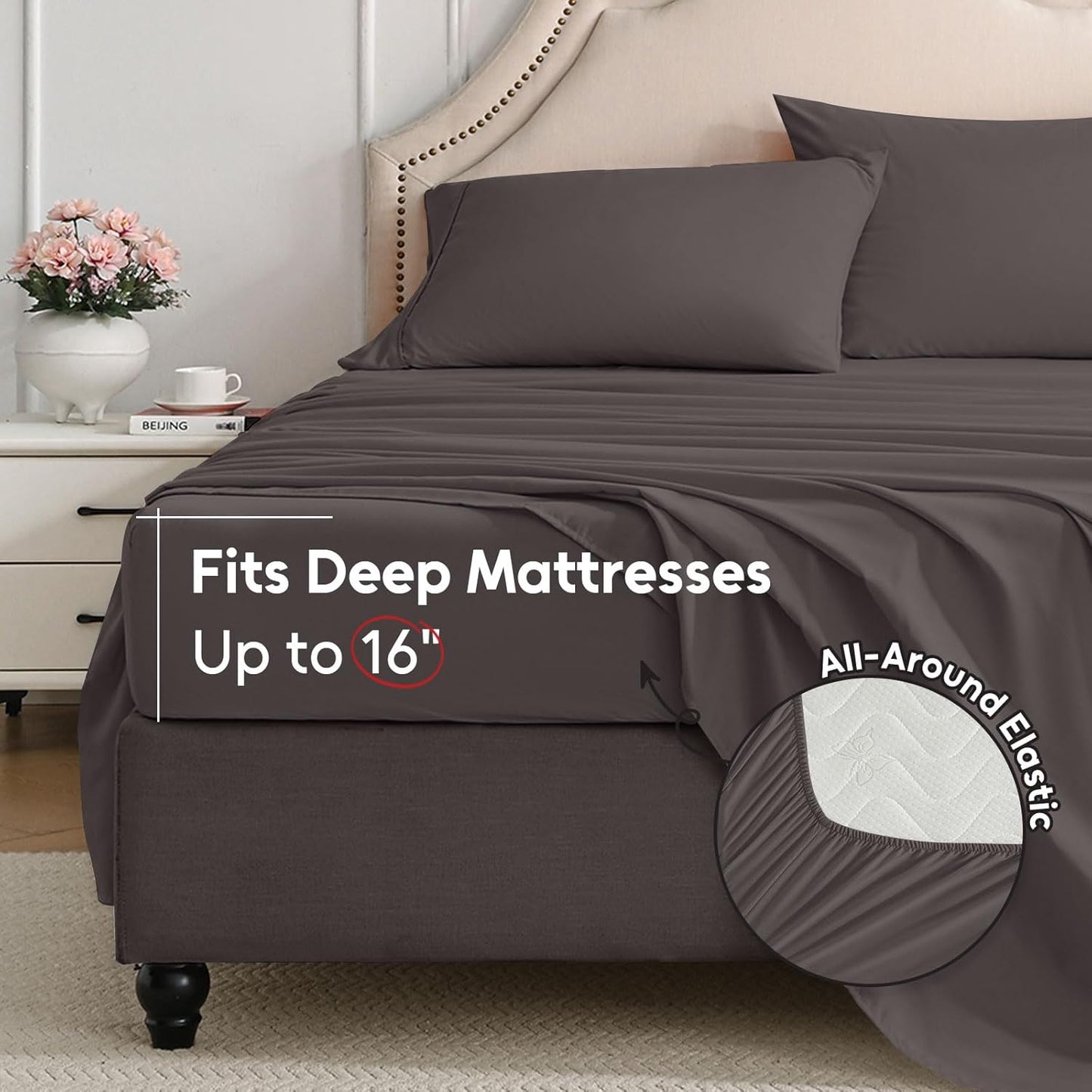 Luxury Extra-Soft Microfiber Fitted Bed Sheet – Deep Pocket, Wrinkle-Free & Breathable (Dark Brown, Twin)