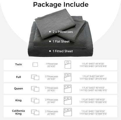 Luxury Hotel Collection 4-Piece Full Sheet Set – Ultra-Soft Microfiber, Extra Deep Pocket with Side Pockets (Grey)
