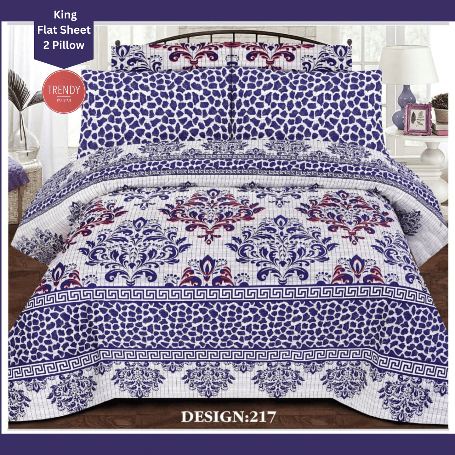 Luxury Living: Exclusive Bed Sheet Set with Elegant Purple Prints | Trendy Pakistan