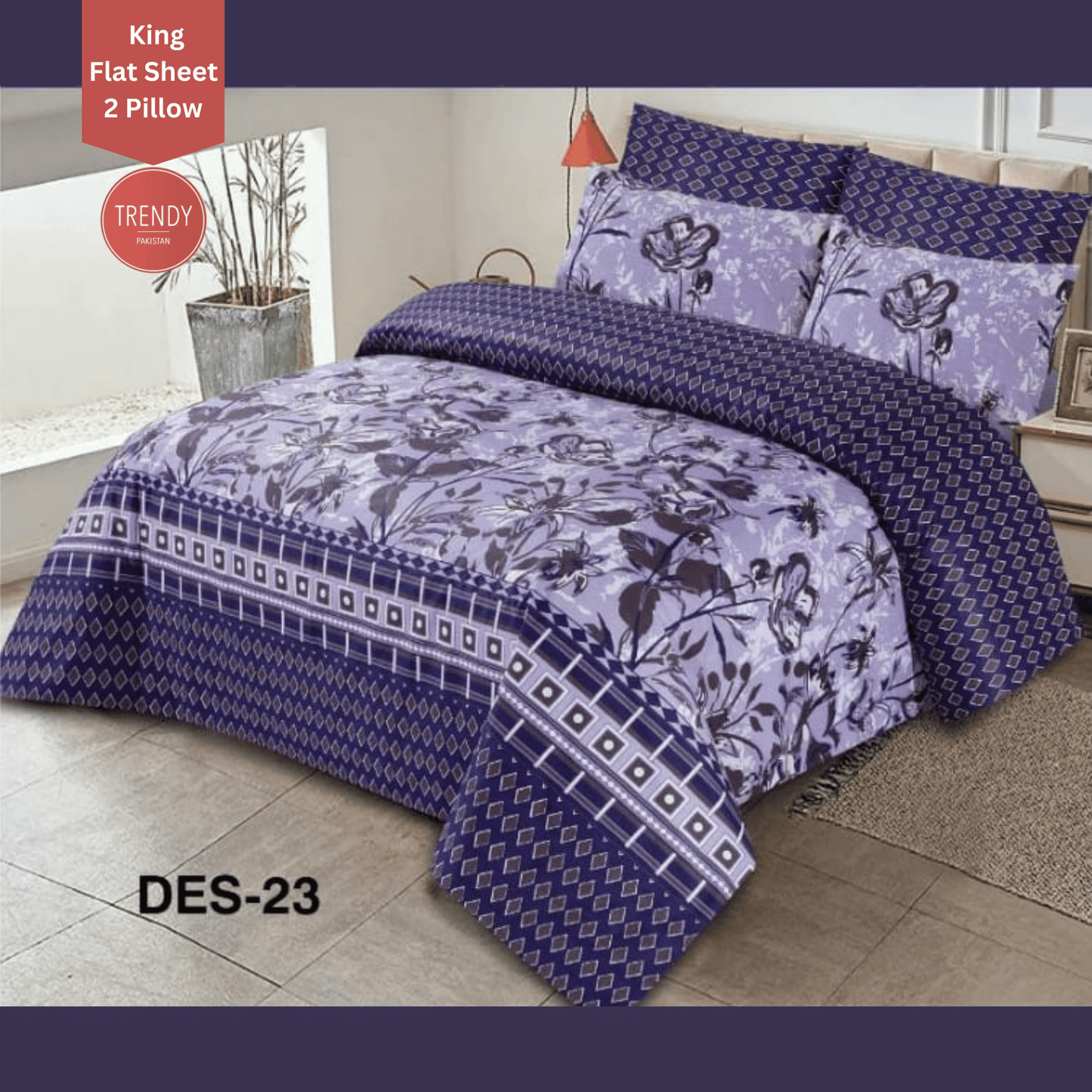 Luxury Living: Exclusive Double Bed Sheet Set with Elegant Purple Prints | Trendy Pakistan