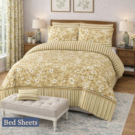 Camel Color Printed 100% Cotton Luxury Printed Flat Bedsheet – Soft, Elegant & Timeless