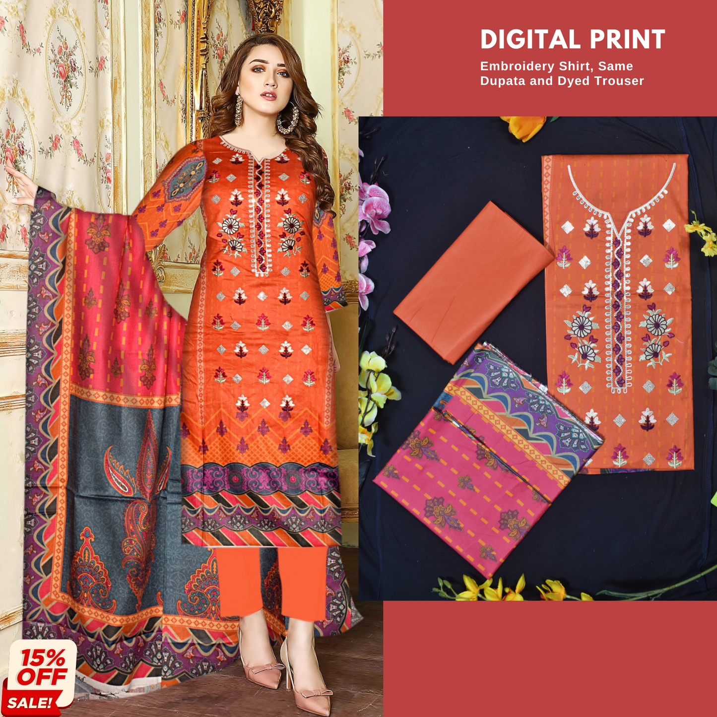 Digital Print Embroidery Suit Collection