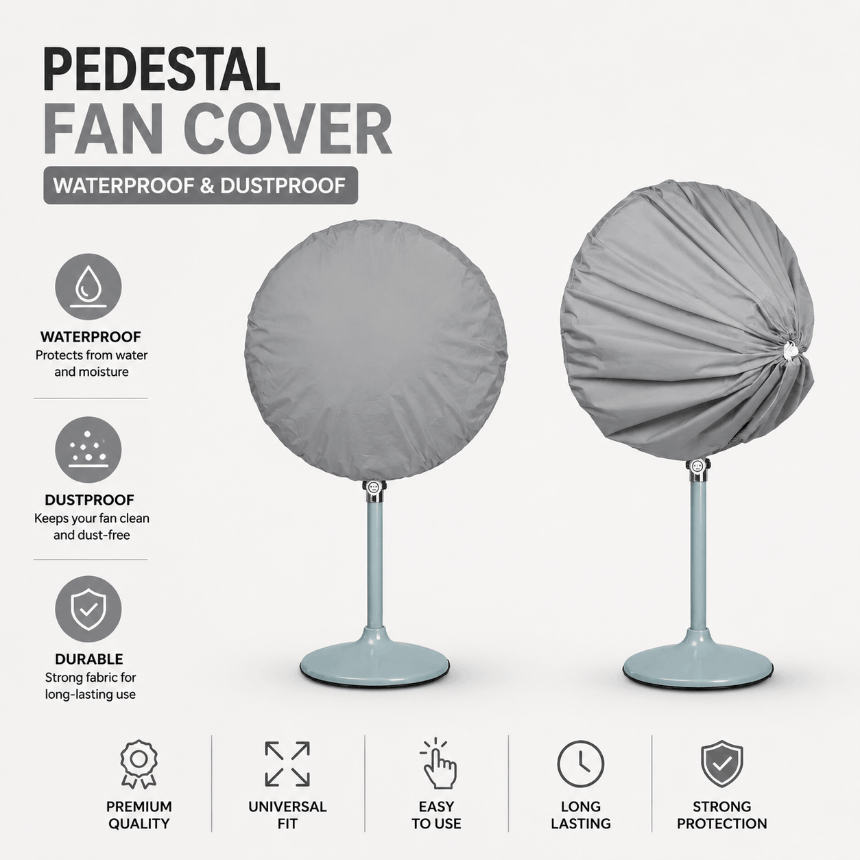 Grey Pedestal Fan Cover – Waterproof, Dustproof & Washable Fabric