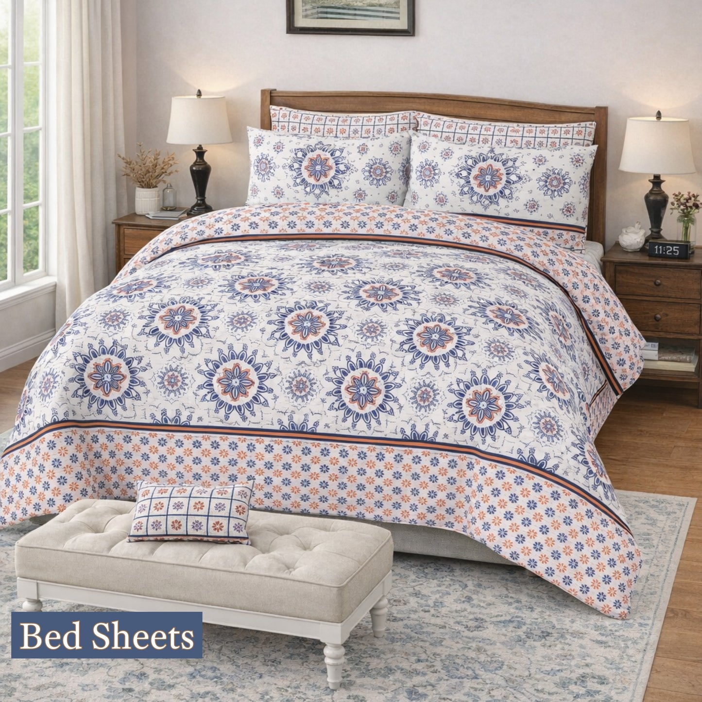 Brown printed 100% Cotton Luxury Printed Flat Bedsheet – Soft, Elegant & Timeless