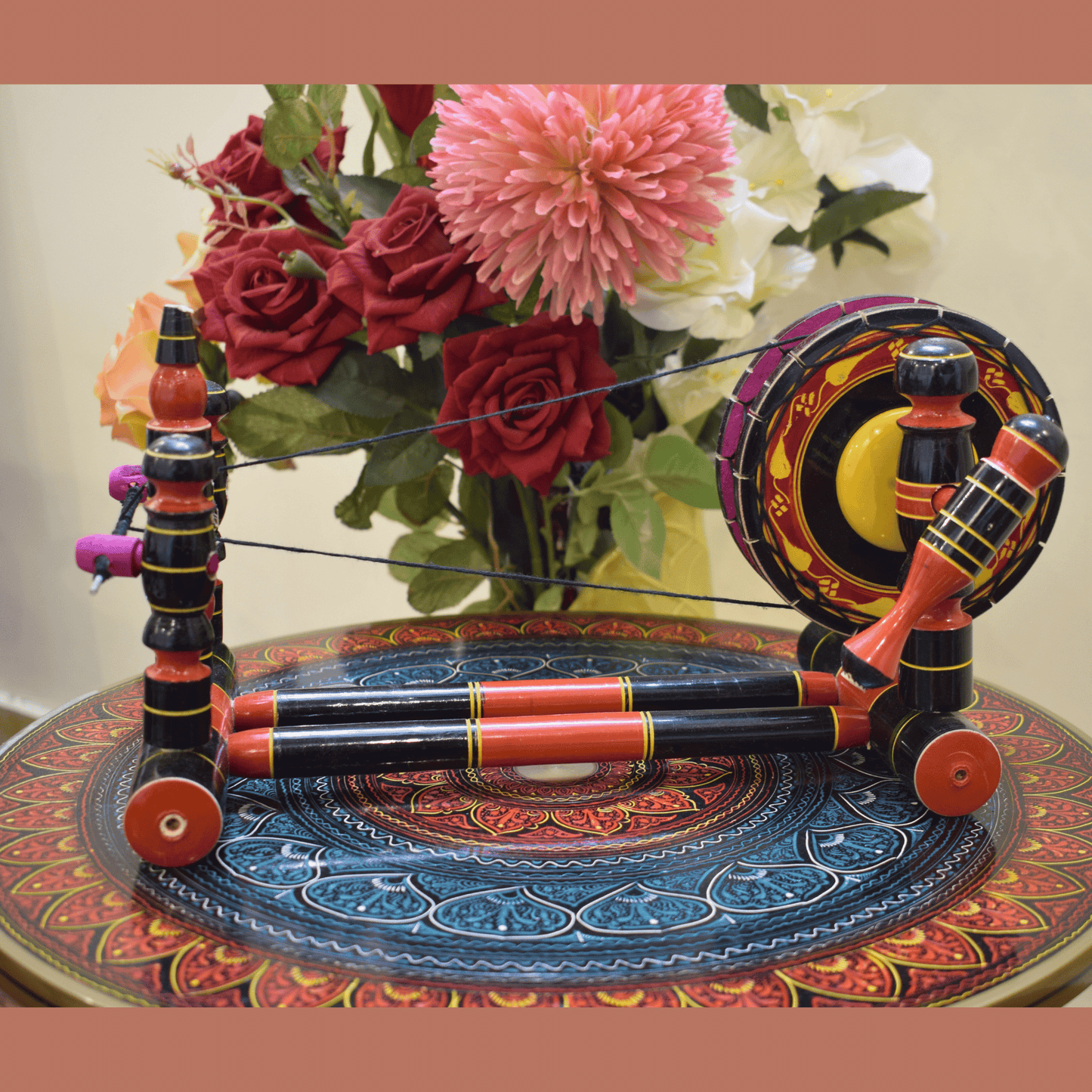 Punjabi Cultural Charkha – Handcrafted Souvenir Decoration Piece Dark Color