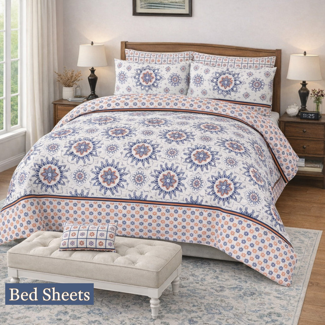 Brown printed 100% Cotton Luxury Printed Flat Bedsheet – Soft, Elegant & Timeless - Trendy Pakistan