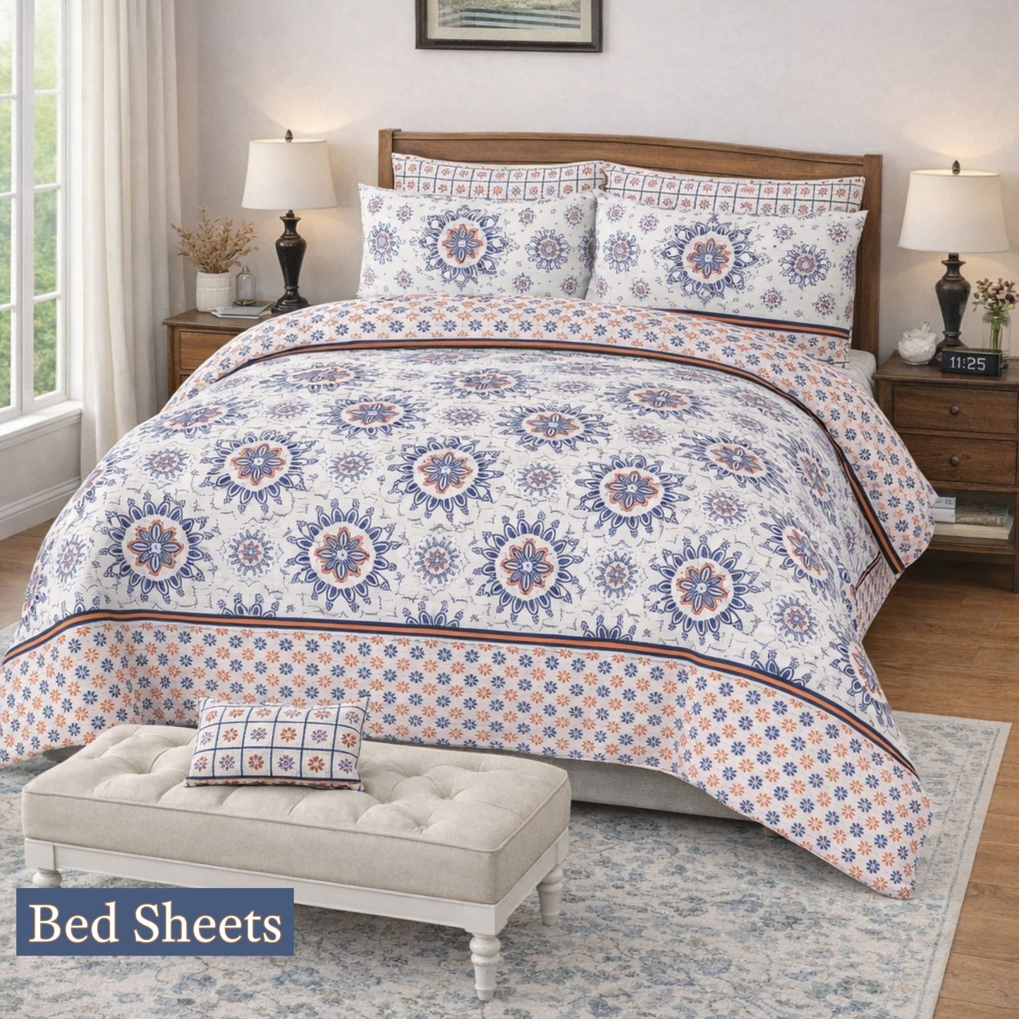 Brown printed 100% Cotton Luxury Printed Flat Bedsheet – Soft, Elegant & Timeless - Trendy Pakistan