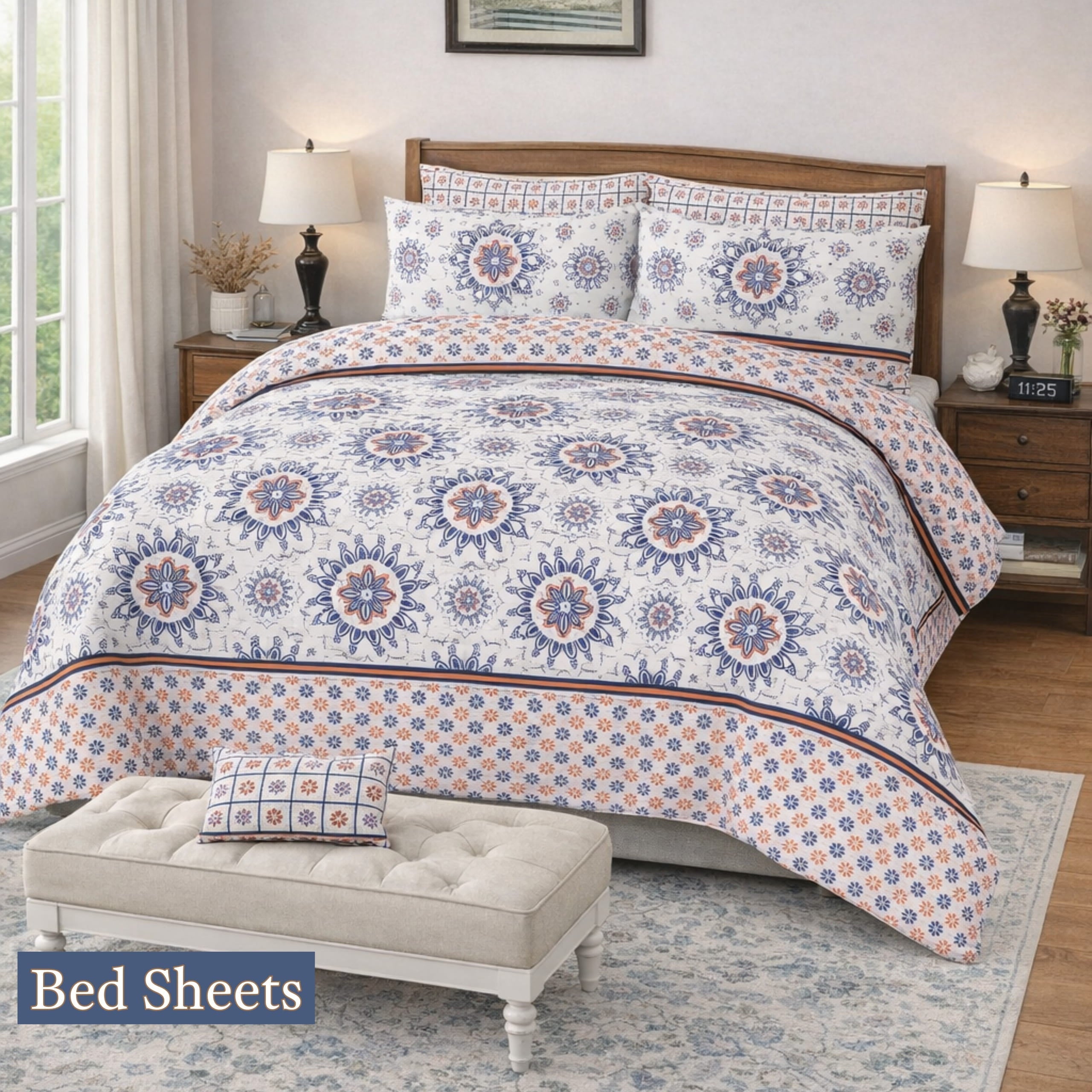 Brown printed 100% Cotton Luxury Printed Flat Bedsheet – Soft, Elegant & Timeless - Trendy Pakistan