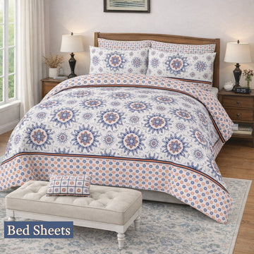 Brown printed 100% Cotton Luxury Printed Flat Bedsheet – Soft, Elegant & Timeless - Trendy Pakistan