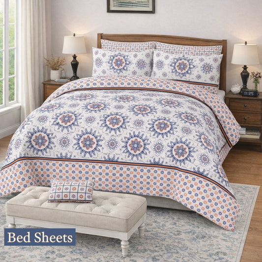 Brown printed 100% Cotton Luxury Printed Flat Bedsheet – Soft, Elegant & Timeless - Trendy Pakistan