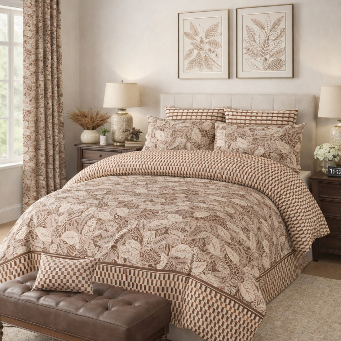 Brown printed 100% Cotton Luxury Printed Flat Bedsheet – Soft, Elegant & Timeless - Trendy Pakistan