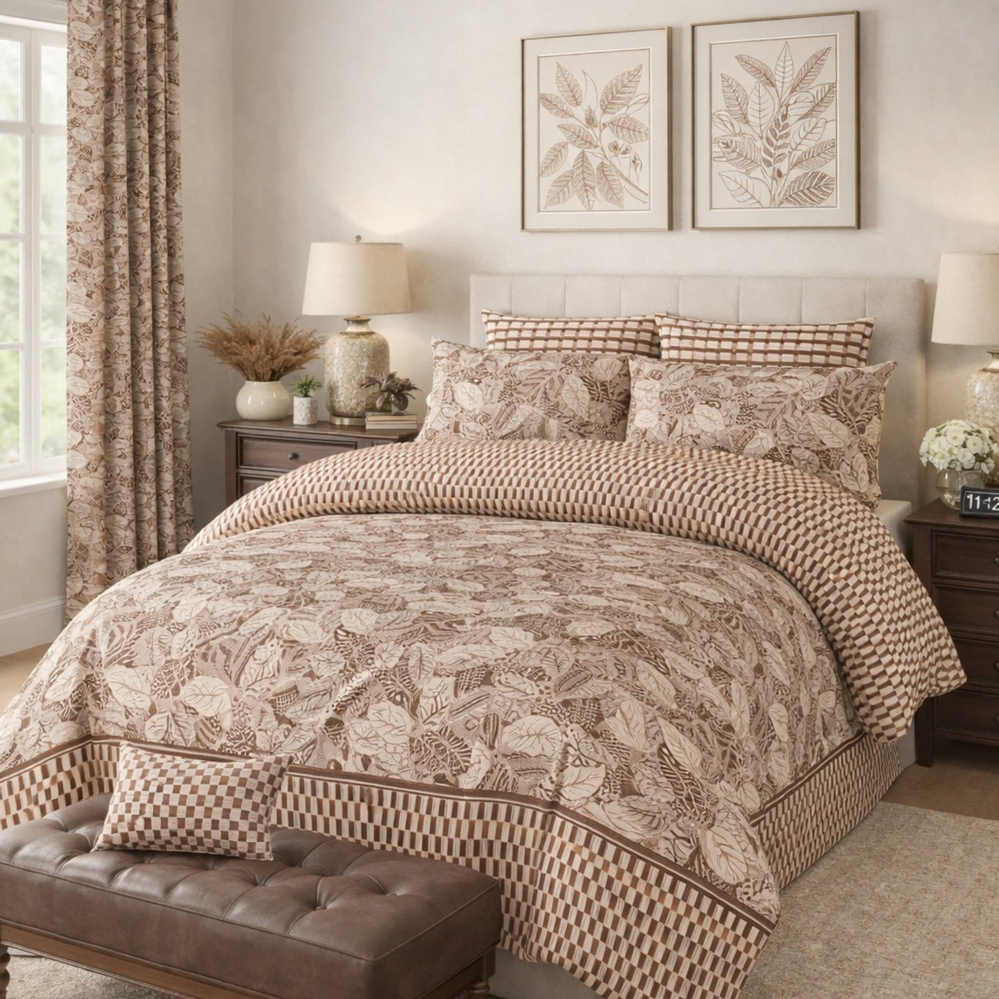 Brown printed 100% Cotton Luxury Printed Flat Bedsheet – Soft, Elegant & Timeless - Trendy Pakistan