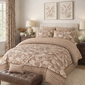 Brown printed 100% Cotton Luxury Printed Flat Bedsheet – Soft, Elegant & Timeless - Trendy Pakistan