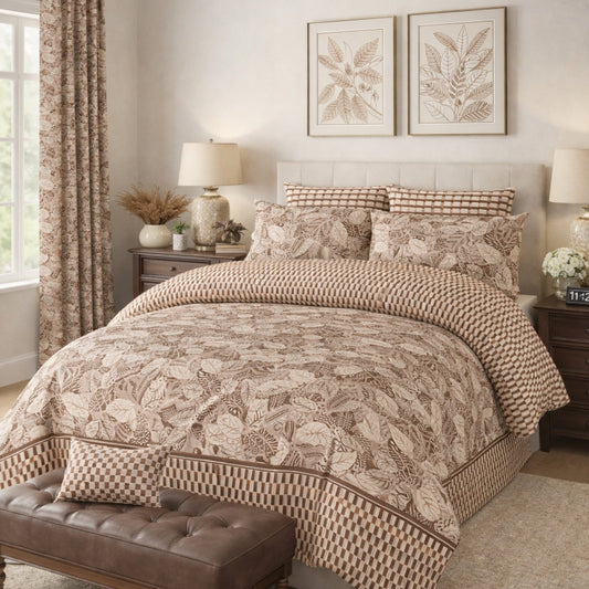 Brown printed 100% Cotton Luxury Printed Flat Bedsheet – Soft, Elegant & Timeless - Trendy Pakistan