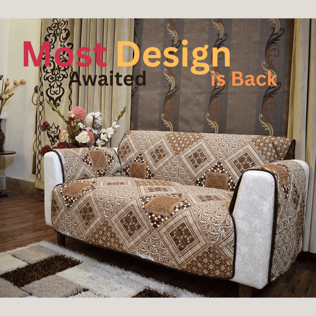 Brown Printed Reversible Sofa Cover Online in Pakistan - Trendy Pakistan