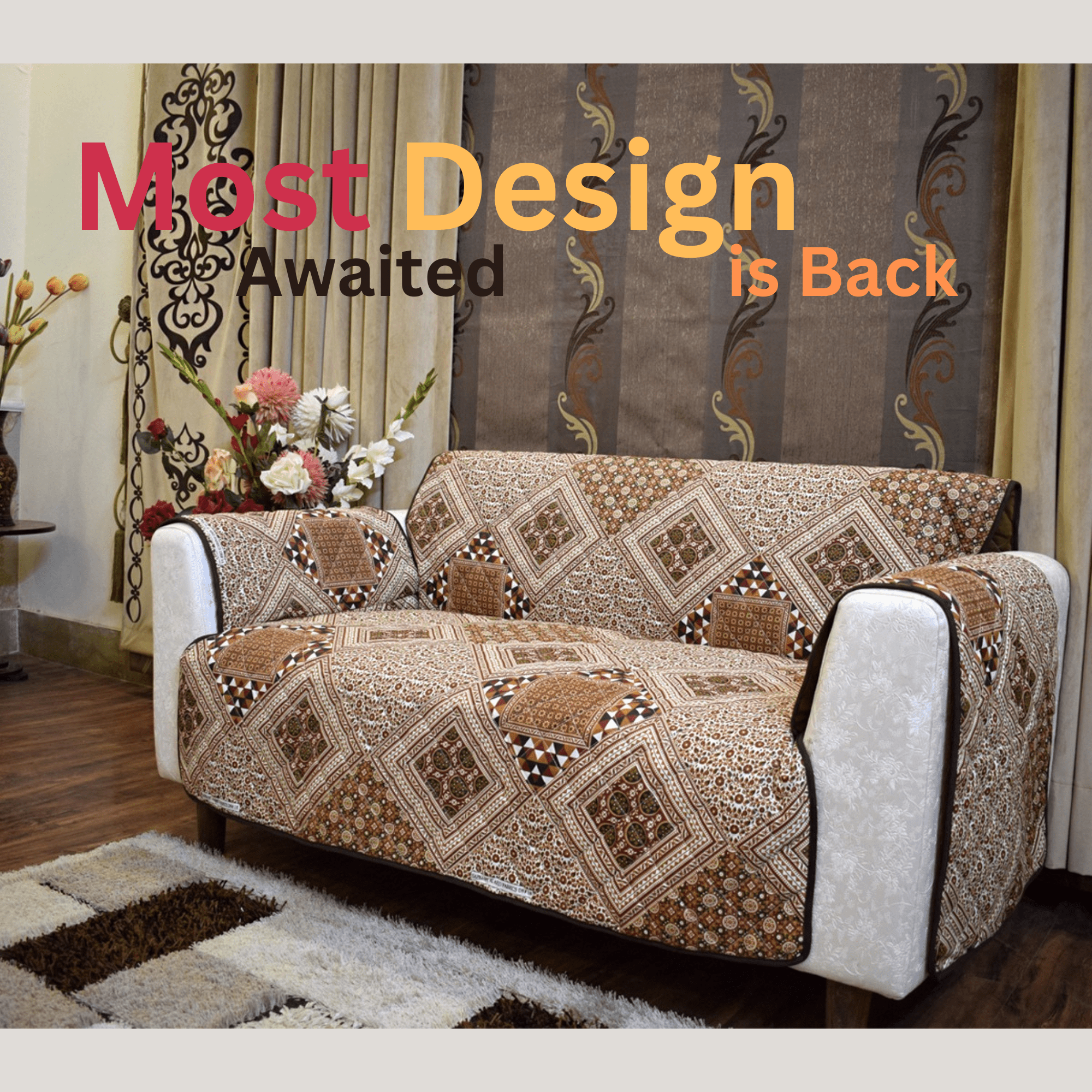 Brown Printed Reversible Sofa Cover Online in Pakistan - Trendy Pakistan
