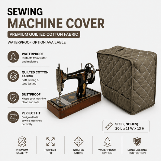 Chocolate Brown Sewing Machine Cover Pakistan | Quilted Fabric Cover with Side Pocket - Trendy Pakistan