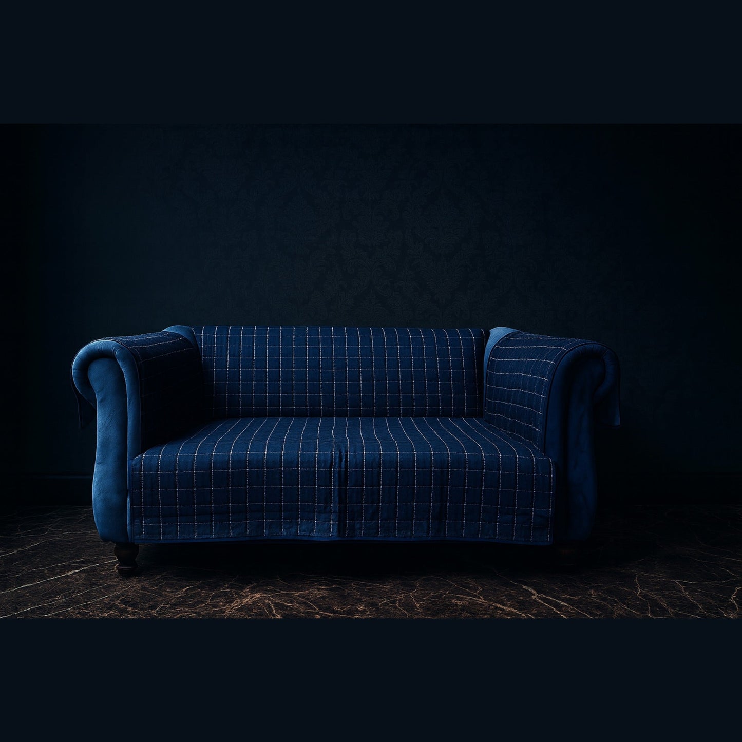 Customized Navy Blue Quilted Sofa Cover with Gold Lining for Chinioti & Luxury Sofas - Trendy Pakistan