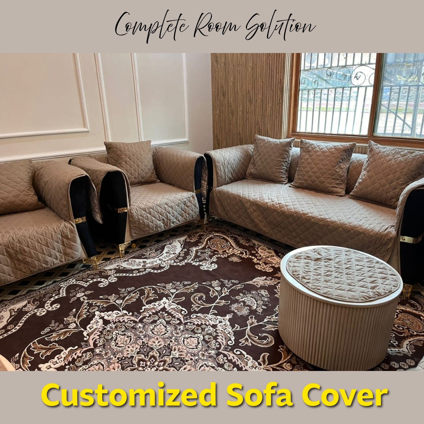 Customized Sofa Cover – Premium Brown Quilted Design - Trendy Pakistan